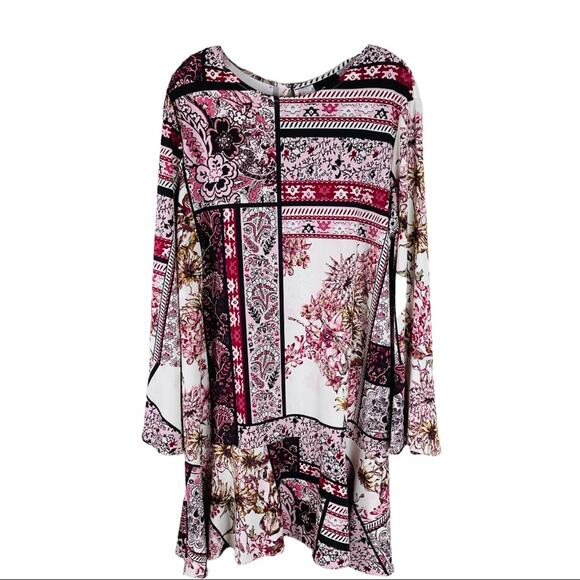 Eci cream pink floral boho stretchy ruffle dress XL - Picture 1 of 9
